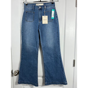 Women's Indigo Six Blue Patch Pocket Wide Leg Jeans Size 4
